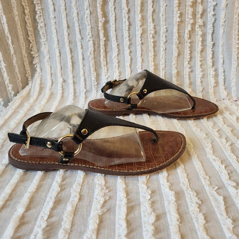 Sam Edelman Greta Sz 6.5 Black Leather Thong Flat Sandals Boho Casual Shoes